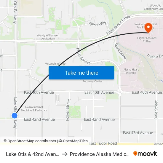 Lake Otis & 42nd Avenue Nnw to Providence Alaska Medical Center map