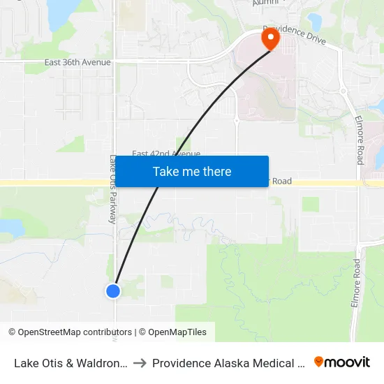 Lake Otis & Waldron Ssw to Providence Alaska Medical Center map