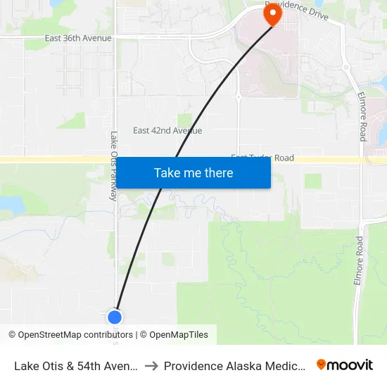 Lake Otis & 54th Avenue Ssw to Providence Alaska Medical Center map
