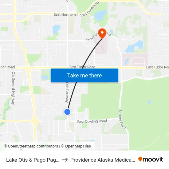 Lake Otis & Pago Pago Nnw to Providence Alaska Medical Center map