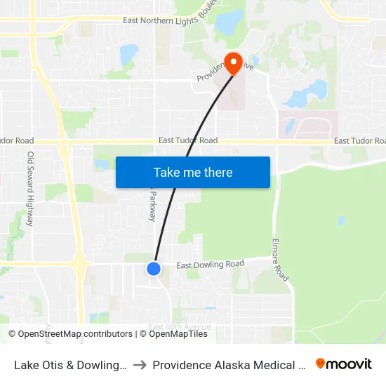 Lake Otis & Dowling Ssw to Providence Alaska Medical Center map