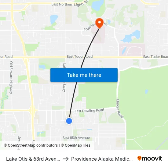 Lake Otis & 63rd Avenue Ssw to Providence Alaska Medical Center map