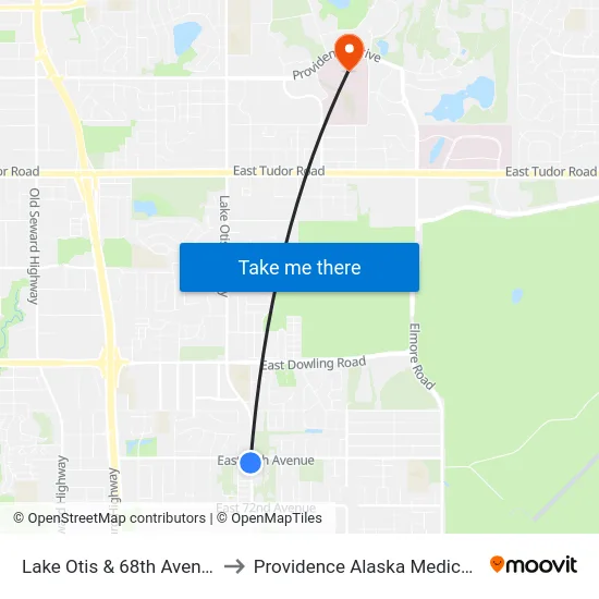 Lake Otis & 68th Avenue Ssw to Providence Alaska Medical Center map