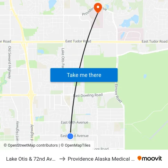 Lake Otis & 72nd Ave Ssw to Providence Alaska Medical Center map