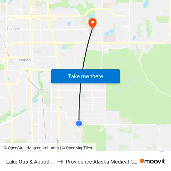 Lake Otis & Abbott Nne to Providence Alaska Medical Center map