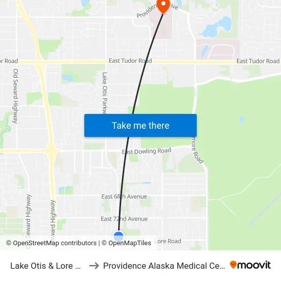Lake Otis & Lore Nne to Providence Alaska Medical Center map
