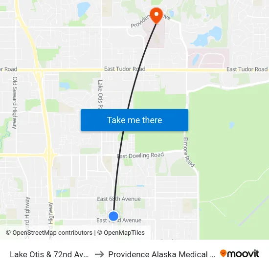 Lake Otis & 72nd Ave Nne to Providence Alaska Medical Center map