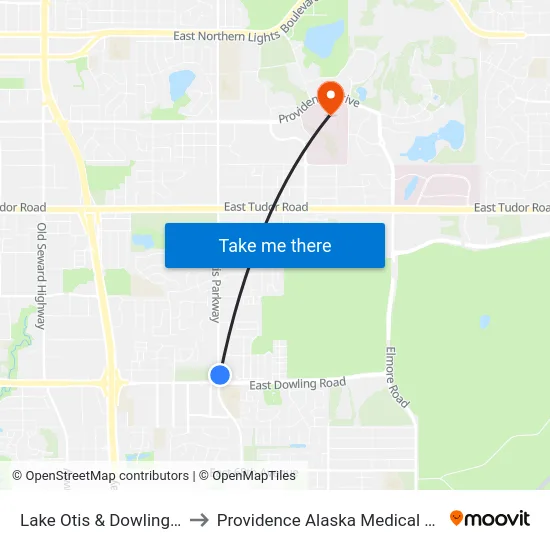 Lake Otis & Dowling Nne to Providence Alaska Medical Center map