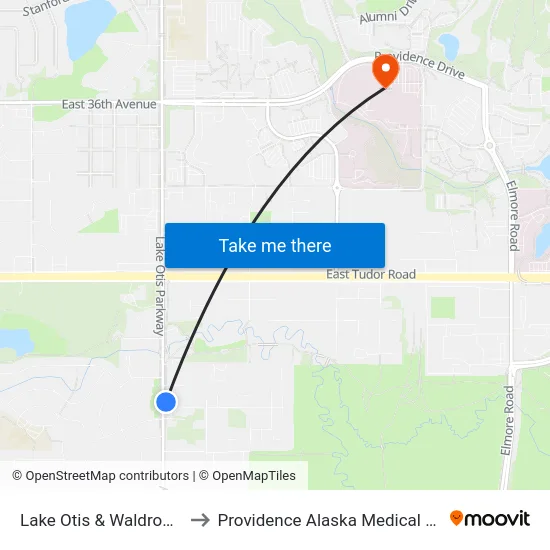Lake Otis & Waldron Nne to Providence Alaska Medical Center map
