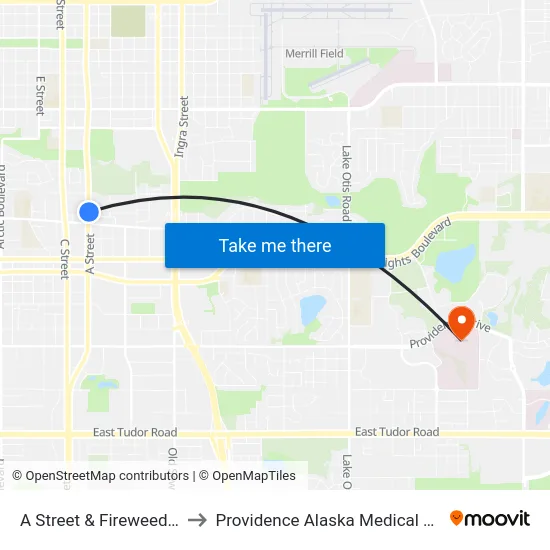 A Street & Fireweed Nne to Providence Alaska Medical Center map