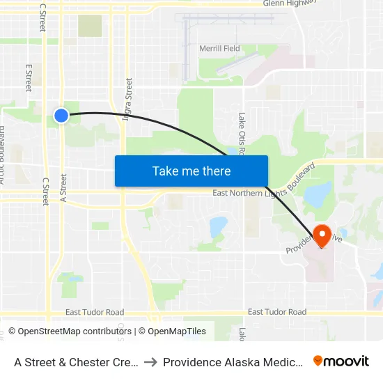 A Street & Chester Creek Trail to Providence Alaska Medical Center map