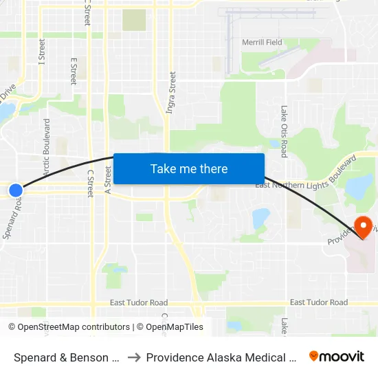 Spenard & Benson Nnw to Providence Alaska Medical Center map