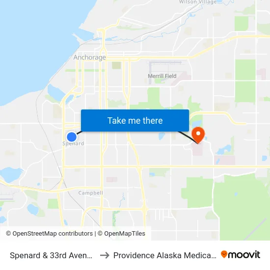 Spenard & 33rd Avenue Nnw to Providence Alaska Medical Center map
