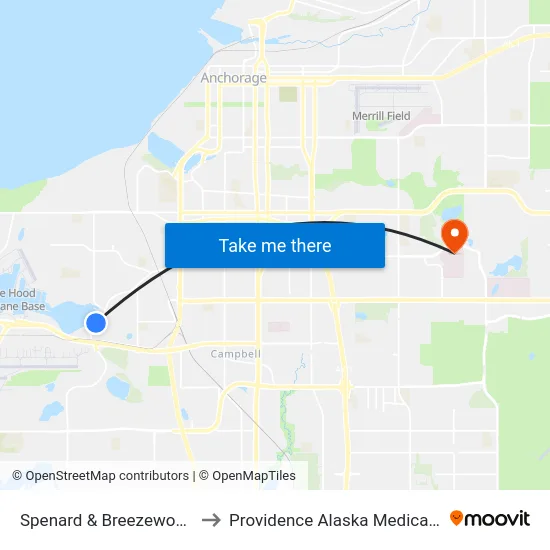 Spenard & Breezewood Ssw to Providence Alaska Medical Center map