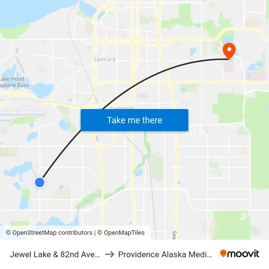 Jewel Lake & 82nd Avenue Nnw to Providence Alaska Medical Center map