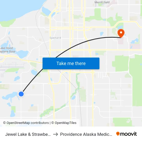 Jewel Lake & Strawberry Nne to Providence Alaska Medical Center map