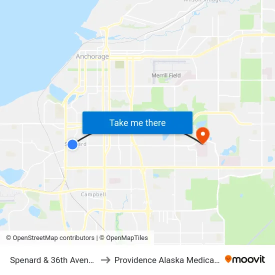 Spenard & 36th Avenue Nne to Providence Alaska Medical Center map