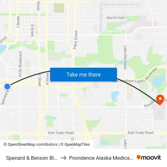 Spenard & Benson Blvd Sse to Providence Alaska Medical Center map