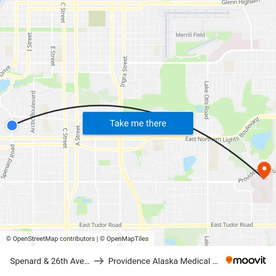 Spenard & 26th Ave Nne to Providence Alaska Medical Center map