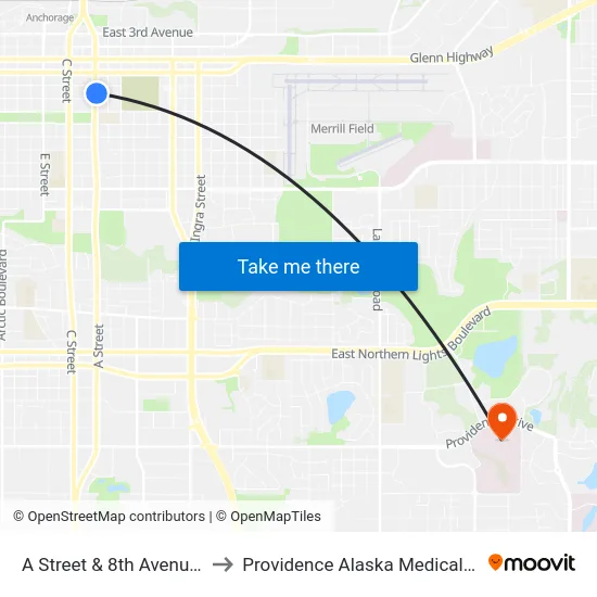 A Street & 8th Avenue Nne to Providence Alaska Medical Center map