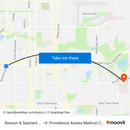 Benson & Spenard Ese to Providence Alaska Medical Center map