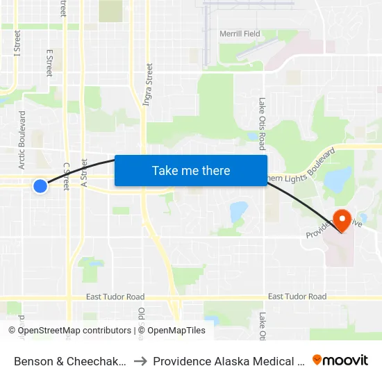 Benson & Cheechako Ese to Providence Alaska Medical Center map