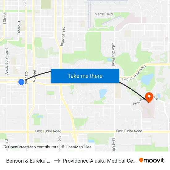 Benson & Eureka Ese to Providence Alaska Medical Center map
