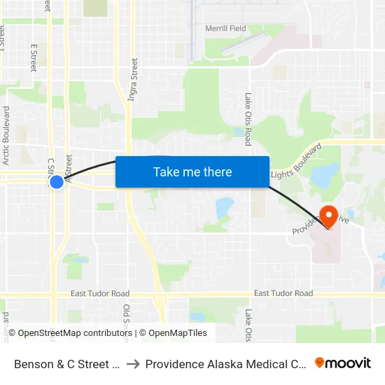 Benson & C Street Ese to Providence Alaska Medical Center map