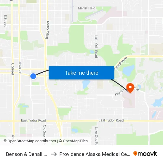 Benson & Denali Ese to Providence Alaska Medical Center map