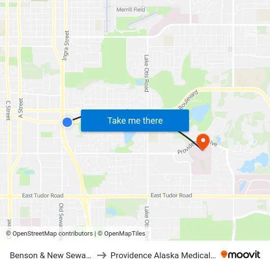 Benson & New Seward Ese to Providence Alaska Medical Center map