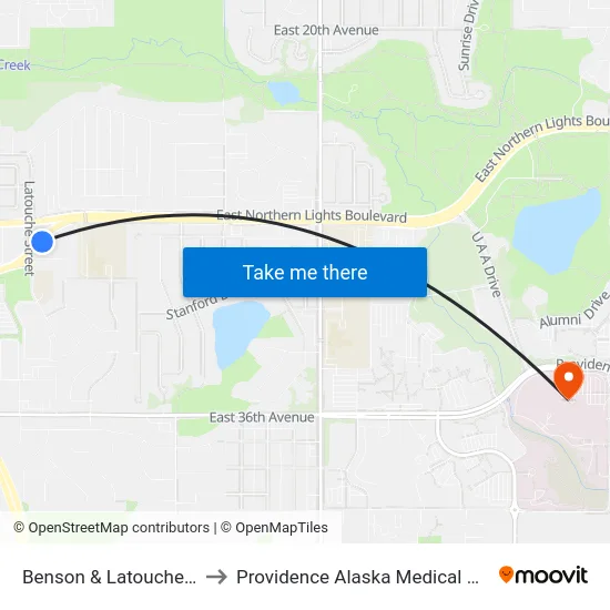 Benson & Latouche Ese to Providence Alaska Medical Center map