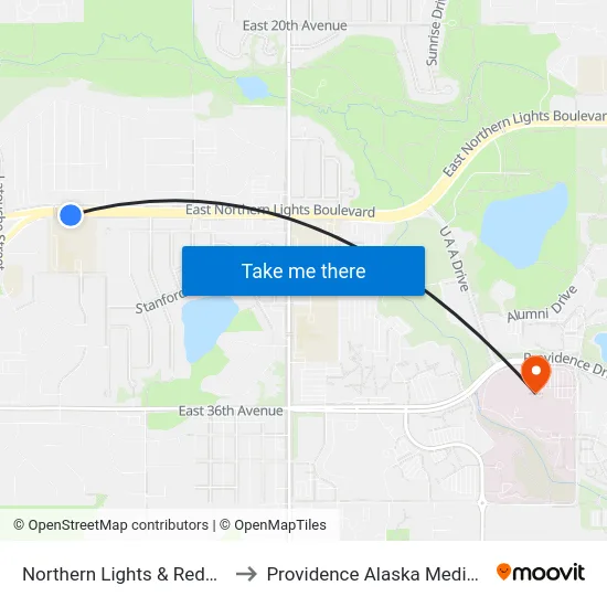 Northern Lights & Redwood Ese to Providence Alaska Medical Center map