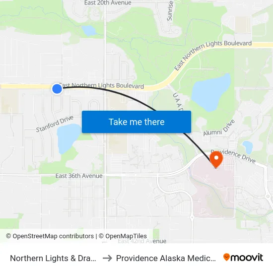 Northern Lights & Drake Wsw to Providence Alaska Medical Center map