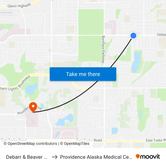 Debarr & Beaver Ese to Providence Alaska Medical Center map