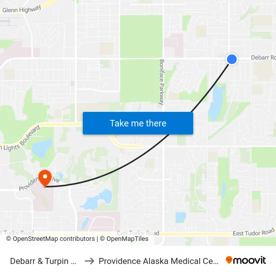 Debarr & Turpin Ese to Providence Alaska Medical Center map