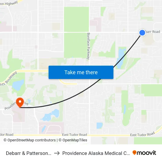 Debarr & Patterson Ese to Providence Alaska Medical Center map