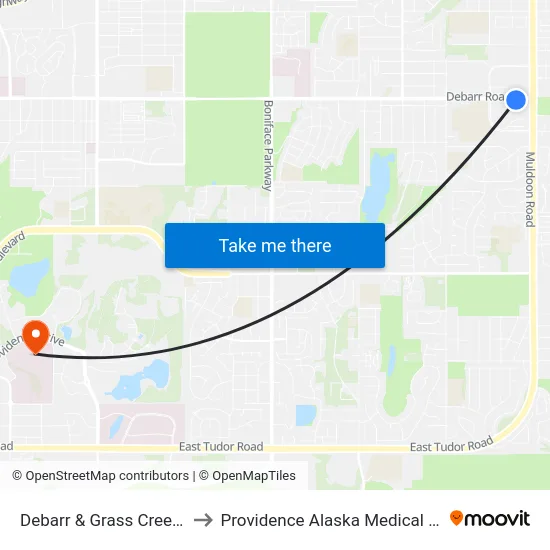 Debarr & Grass Creek Ese to Providence Alaska Medical Center map