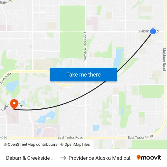 Debarr & Creekside Ctr Ene to Providence Alaska Medical Center map