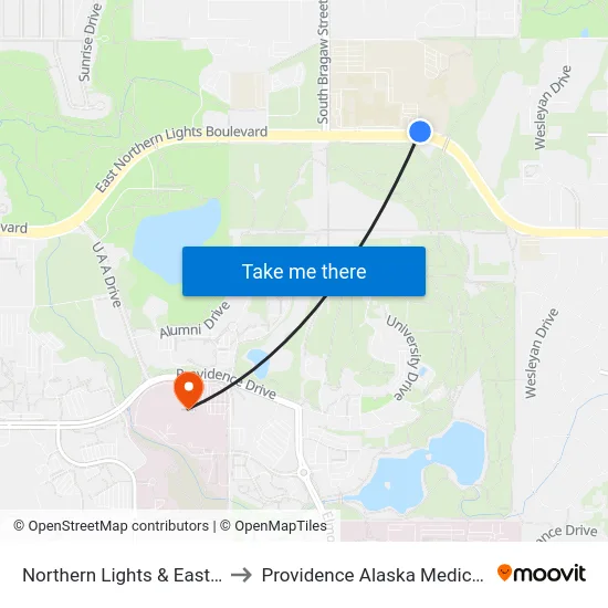 Northern Lights & East Hs Ene to Providence Alaska Medical Center map