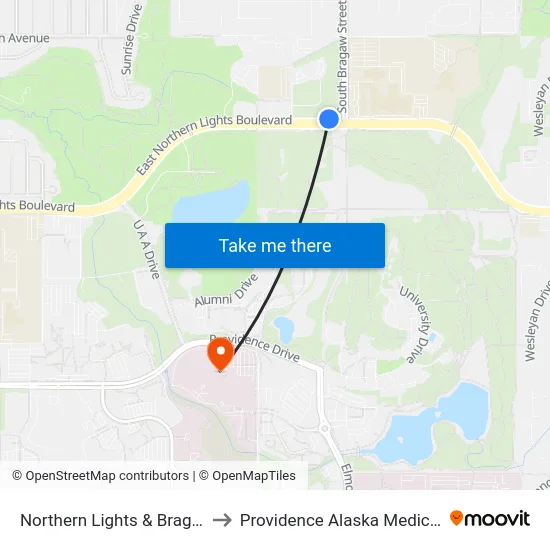 Northern Lights & Bragaw Wnw to Providence Alaska Medical Center map