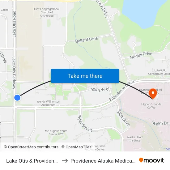 Lake Otis & Providence Nne to Providence Alaska Medical Center map