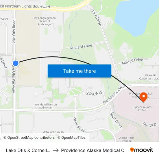 Lake Otis & Cornell Sse to Providence Alaska Medical Center map