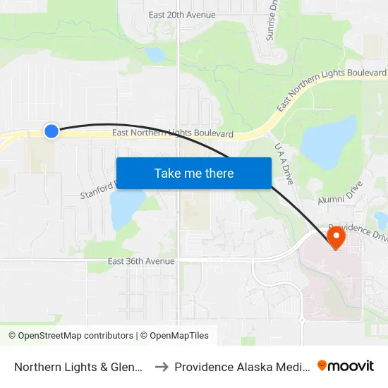 Northern Lights & Glenwood Wnw to Providence Alaska Medical Center map