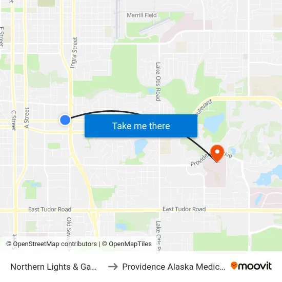 Northern Lights & Gambell Ene to Providence Alaska Medical Center map