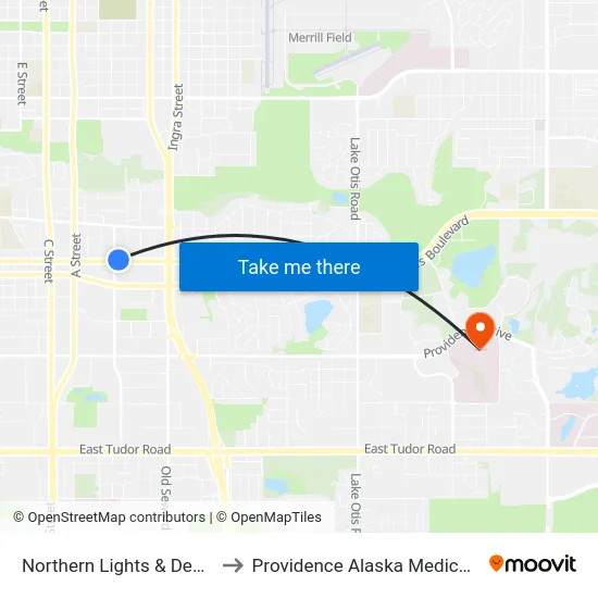 Northern Lights & Denali Ene to Providence Alaska Medical Center map