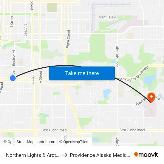 Northern Lights & Arctic Wnw to Providence Alaska Medical Center map