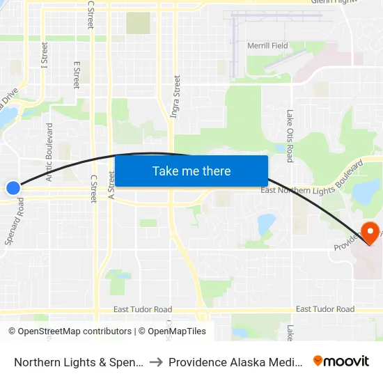 Northern Lights & Spenard Wnw to Providence Alaska Medical Center map