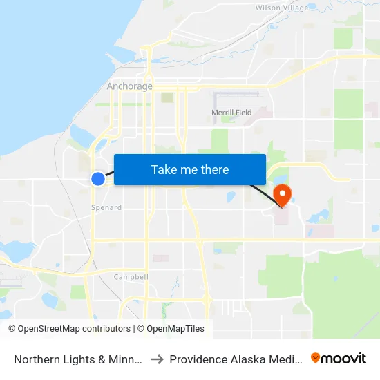 Northern Lights & Minnesota Ene to Providence Alaska Medical Center map