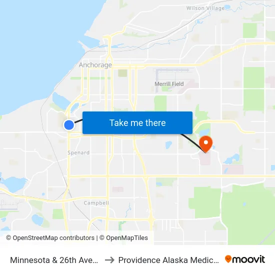 Minnesota & 26th Avenue Nne to Providence Alaska Medical Center map