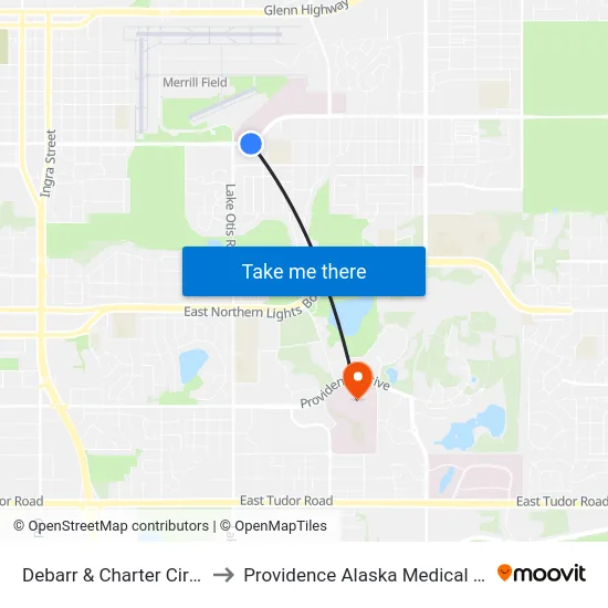 Debarr & Charter Cir Wsw to Providence Alaska Medical Center map